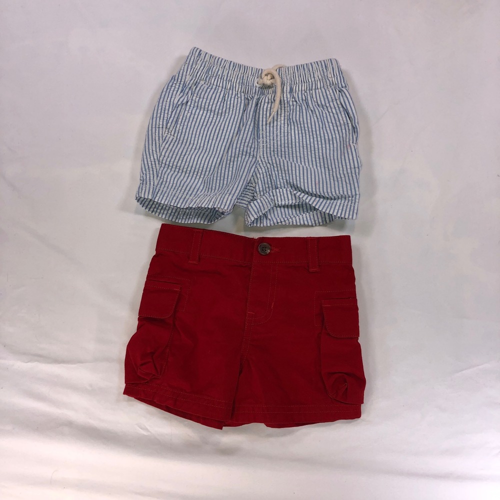 Ralph Lauren Red Cargo & Baby Gap Blue Seersucker Striped Shorts Bundle 3-6M 6M